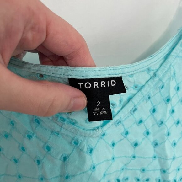 TORRID 2 Plus Size Sophie Eyelet Swing Cami Aqua Blue Sleeveless Tank Blouse 2X - Picture 7 of 16